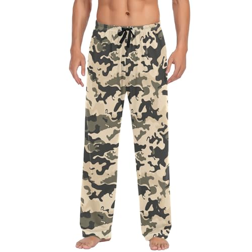 Vdsrup Men's Pajama Pants Camo Pajama Pants for Men PJs Bottoms Drawstring Pockets Brown Black Sleep Lounge Pants S
