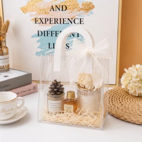 Image of SATYAM KRAFT 6 Pcs Transparent Reusable Leather Goodie Bags | Elegant Gift Bags for Her /Him Wedding Return Favors, Engagement Hampers, Marriage, Birthday & Festival Gifting | Handle Hamper Shopping Carry Bags (U-shaped White - Large)