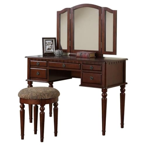 Bobkona St. Croix Collection Vanity Set with Stool, Cherry