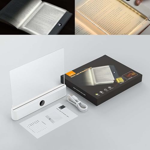 Luces de libro para leer en la cama, lámpara de panel LED plana recargable con 3 colores y temporizador, luz nocturna de dormitorio de página completa regulable para amantes de los libros white