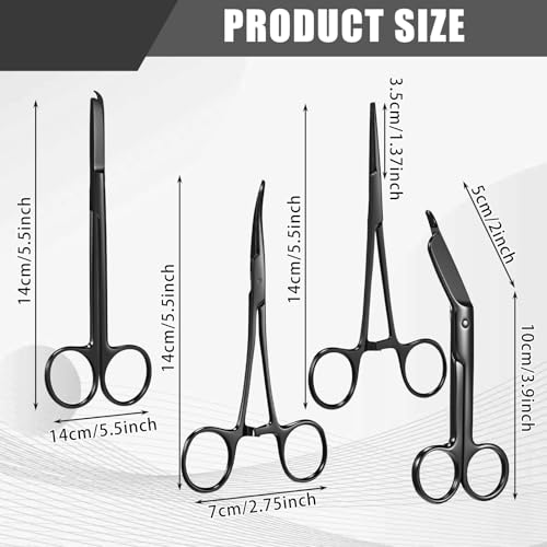 Image of BBTO Hemostat Curved and Straight Hemostat Forceps Piercing Pliers Forceps, Stainless Steel Straight and Curved Pliers, Fishing Tweezer(Black,4 Pcs)