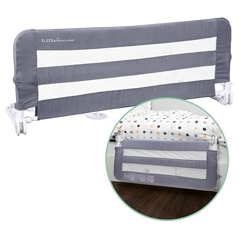Little Chicks Sydney Toddler Bed Rail - Extra Long Swing Down Safety Guard Rail - Suitable for Flat Bed Bases up to Queen-Size Mattress - Portable Bed Rail for Toddlers, Kids, and Children Cover