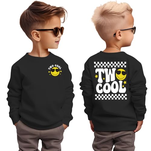Two Cool Birthday Sweatshirt 2nd Birthday Boy Outfits 2 Year Old Toddler Boys Second Bday Party Long Sleeve Shirts
