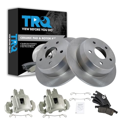 Image of TRQ Rear Brake Pad and Rotor Set Ceramic Solid Rotors Calipers | For 1999-2004 Jeep Grand Cherokee
