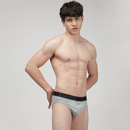 Image of sporto Men's Solid Cotton Brief with Soft Elastic Waistband (Pack of 3) Black