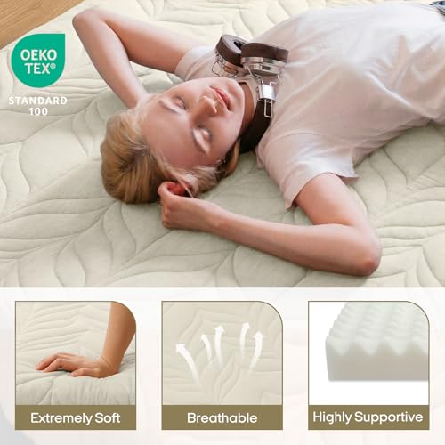 Image of ZonLi Japanese Floor Mattress Futon Mattress King Size, 4 inch Thicken Roll Up Tatami Mat 100% Cotton Washable Cover, Portable & Foldable Floor Bed Mattress for Sleeping, Dormitory, Adult, Khaki