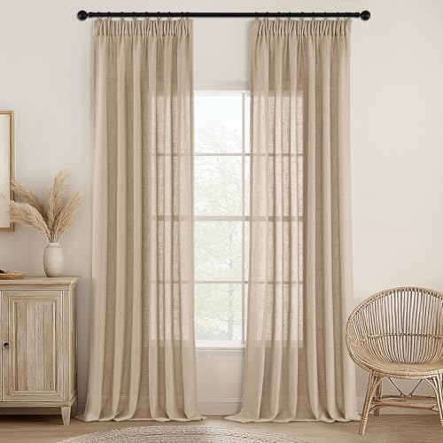MIULEE Rideau Voile Modernes en Lin Translucide pour Deux Portes de Balcon Rideaux pour Salon Chambre à Coucher Lot de 2 Blé HxL 225x140 cm