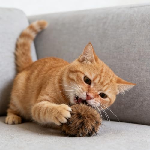 Balones de pompones para gatos de interior FUTUREORYY pack de 10 peluches marrones 5