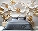 Modern Floral Wall Murals, Golden Flowers Wallpaper, European Style 3D Wall Decor Mural, Luxury Flowers Mural Wallpaper for Cafe Restaurant Living Room (Not Peel n' Stick)