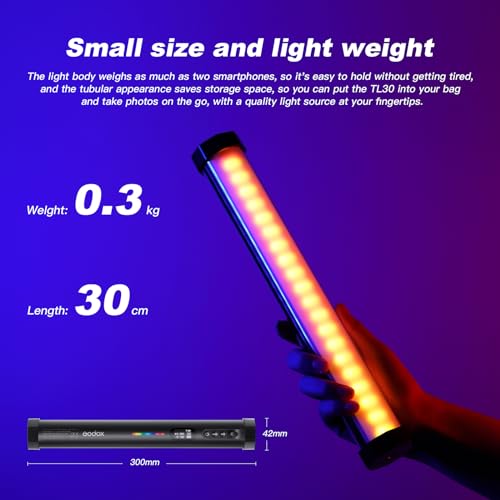 Image of Godox TL30 RGB Tube Light Wand, Magnetic RGB Light Wand LED Video Light Stick CRI 97 TLCI 99 HSI 360Color Gamut 2700-6500K 13FX Lux 740 with 2900mAh Battery for Photography YouTube TikTok