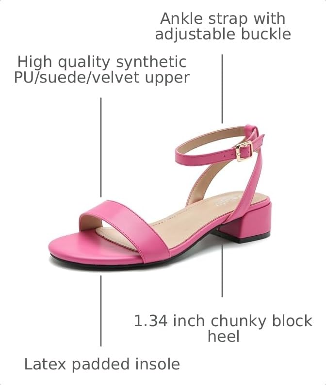 Image of Women's Ankle Strap Sandals, Low Block Heel, Open Toe Summer Dress Shoes with Buckle Closure