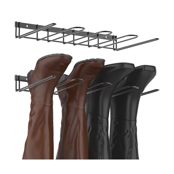 Boot rack wader hanger wall mounted 4 pair sturdy metal boot organizer tall shoe holder for closet entryway indoor garage  urban country home decor