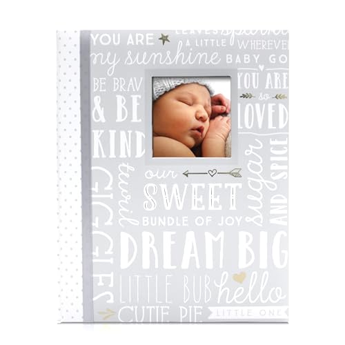 Image of Lil' Peach First 5 Years Baby Memory Book, Newborn Milestone Keepsake Journal Scrapbook, Gift For New And Expecting Parents, 46 Fill In Pages, Gray