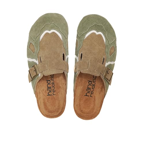 Image of Retro Xstream Suede Cork Clogs Olive Green Tan Comfort Footwear for Men|Size 9