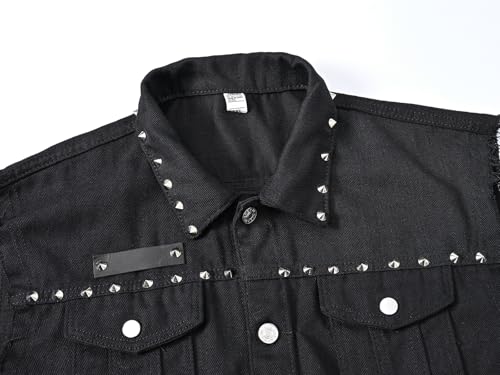 DSDZ Men's Punk Denim Vest Sleeveless Jean Jackets With Rivets