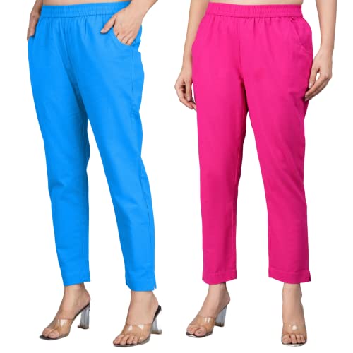 Image of Regular Fit Fully Elastic Waist Ankle Length Premium Cotton Casual Trouser Pant (Combo Pack of 2)
