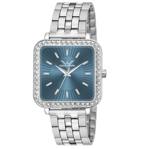 Image of LOUIS DEVIN Stainless Steel Chain Analog Wrist Watch for Women (Silver /Pink /Blue /Green Dial) | LD-WTS503-CH