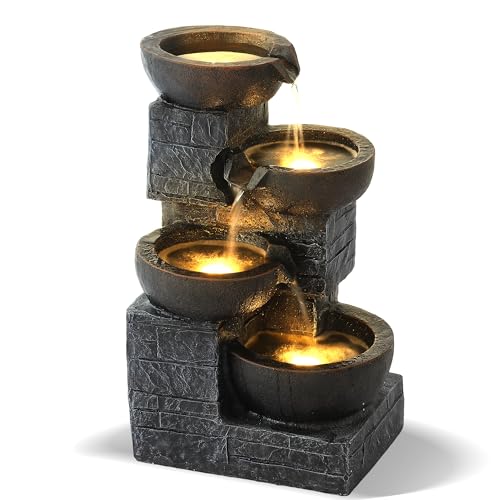 Grepatio Outdoor 4-Tiers Water Fountain, Garden Cascading Waterfalls Fountain with