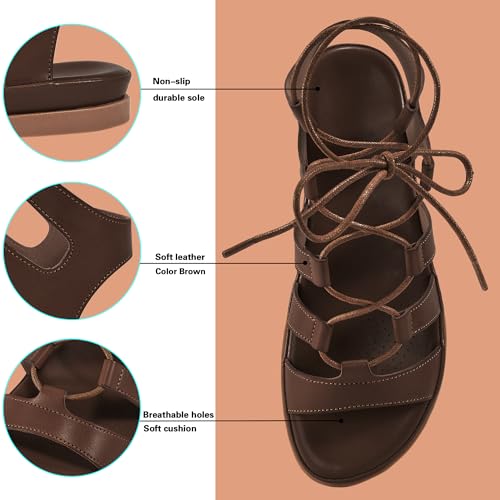Image of HARENCE Summer Flat Sandals for Women: Comfortable Strappy Cross Lace Up Gladiator Flats Shoes Dressy Casual Non Slip Walking Sandal
