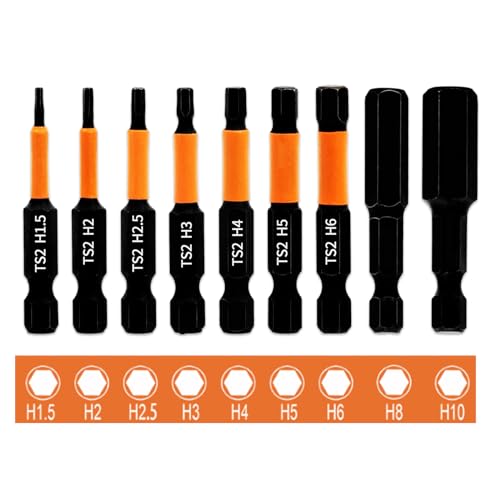 Zamety Set di 9 Pezzi 1/4' Inserti per Avvitatore Inserti Torx Attacco Esagonale Punte Avvitatore 50 mm Kit Inserti Avvitatore Fosfato Punte Avvitatore Magnetiche (H1.5/H2/H2.5/H3/H4/H5/H6/H8/H10)