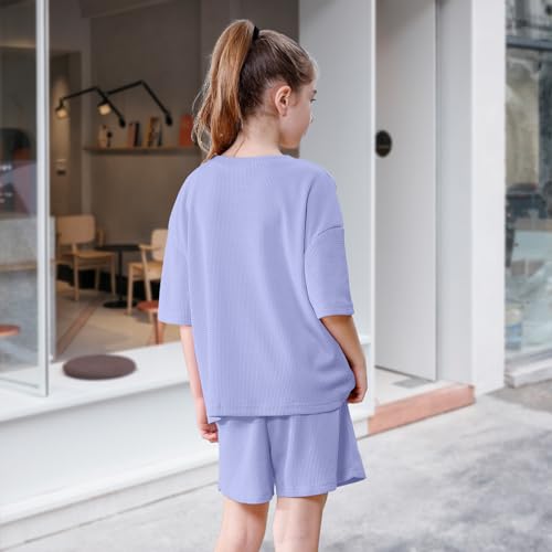 Image of DREAM BUS Girls T-Shirts and Shorts Set 2 Pieces Teen Girls Summer Matching Outfit Solid Trendy Clothes for Little Girl