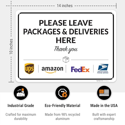 Image of Package Delivery Sign, 10x14 Inches, Rust-Free Aluminum, Fade-Resistant, Made in USA