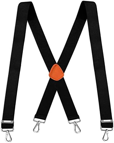 Suspenders for Men Heavy Duty X-Black,Suspenders Wide Adjustable,Men's Suspenders Black with 4 Snap Hooks,hook suspenders for men