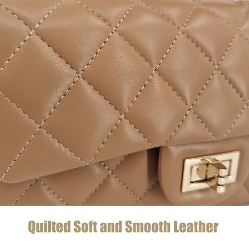 Image of M-ioi-M Small Quilted Crossbody Bag for Women, Genuine Leather Mini Shoulder Flap Purse with Gold Chain Strap & Top Handle