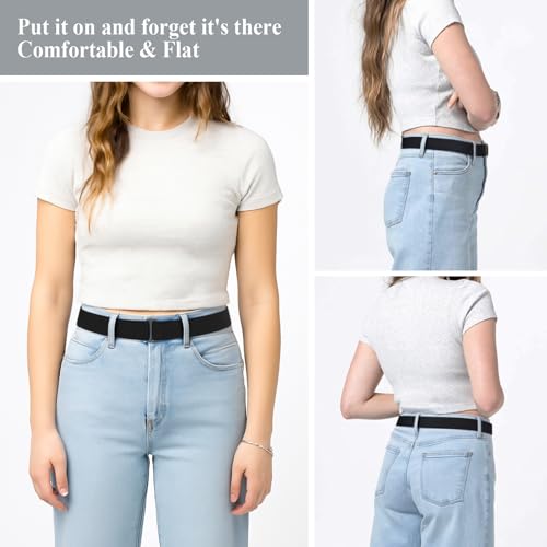 XZQTIVE No Show Invisible Elastic Belt for Women & Men, Adjuatable Stretch Belt with Flat Buckle for Jeans Pants Dreses3