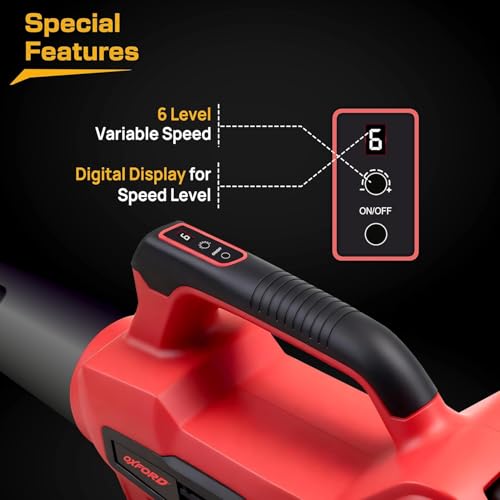 Image of Tomahawk Oxford OLB-85 20V Cordless Leaf Blower - Dual 3.0Ah Batteries, 6-Level Variable Speed with Digital Display, 150 MPH Air Speed, 450 CFM Air Volume | Lightweight Garden Blower | Home and DIY