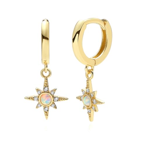 CAITLYNMINIMALIST 18K Gold Plated Sterling Silver Dainty Opal Pearl CZ Diamond Dangle Drop Mini Hoop Huggie Earrings