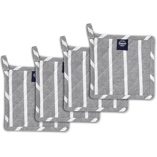 Image of Encasa XO Oven Microwave Pot Holders Trivets 21 cm (4 pc) for Kitchen Cooking & Baking - Heat Resistant, Thick & Safe, Protection of Hands from Hot Utensils, Grill, BBQ - Roma Grey Stripes