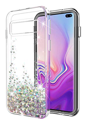 Galaxy S10 Plus case SunStory Luxury Fashion Design with Moving Shiny Quicksand Glitter and Double Protection with PC layer and TPU Bumper Case for Samsung Galaxy S10 Plus/S10+ Phone (Sliver)