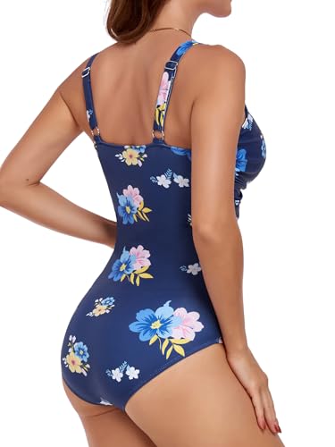 Image of Smismivo Tummy Control Swimsuits for Women Slimming One Piece Bathing Suit Retro Ruched Push Up Vintage Padded Swimwear