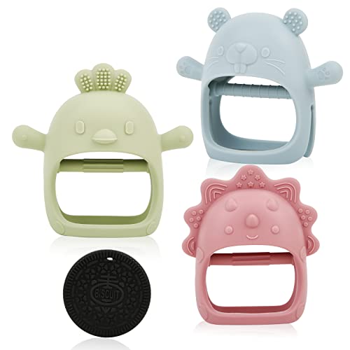 Image of 4 Pcs Baby Teething Toys Silicone Teethers for Babies 0-6 Months No Drop Chew Toys Baby Hand Teethers for Soothing Pain Cute Safe Designs