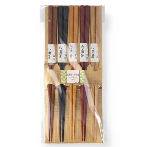 来客用箸 六角箸 5膳セット 22.5cm 来客箸 6角箸 木箸 木製 うるし塗り 漆塗り