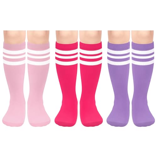 qikqik 3 Pairs Kids Soccer Socks Toddler Soccer Socks Youth Soccer Socks Kids Baseball Socks Kids Knee High Socks Tube Socks