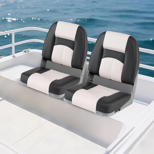 GOPLUS Lot de 2 Sièges de Bateau Dossier Bas, avec Siège de Cabine en Cuir PVC Imperméable, Rembourrage en Éponge, Boulons Fixation, Sièges Rabattables...