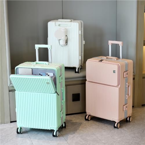 Suitcase Front Opening Aluminum Frame Trolley Case With Lockbox Business Suitcase Dry And Wet Double Layer Separation Luggage(Green)4