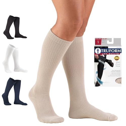 Image of Truform Compression Socks, 15-20 mmHg, Ladies Gym Socks, Knee High Over Calf Length, Tan, Large