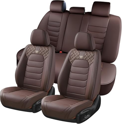 Image of FLORICH Seat Covers Full Set, Leather Seat Cover, Front and Rear Seat Covers 5 Seats, Waterproof Car Seat Cushion Protector Accessories for Sedan SUV Pick-up Truck(Coffee, Full Set)