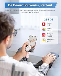 ZARMST Cle USB 256 Go, Clé USB 4 en 1 pour iOS/Pad/Android/Type C/PC, Cle USB C 3.0 Flash Drive Transfert Rapide, Clef Mémoire Externe pour Stockage Photos, Vidéos, Fichiers(Rose)