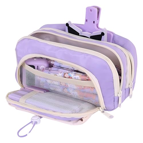 Image of Large Pencil Pouch Big Pencil Case Big Capacity Aesthetic Pen Cosmetic Bag Pen Stationery Organizer Simple, College Office Home Travel Storage Bag (Purple)