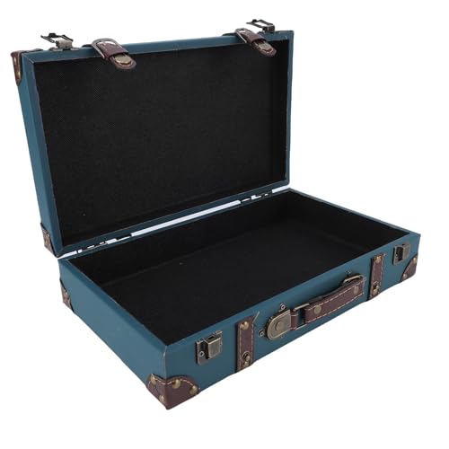 Asixxsix Vintage Suitcase, Antique Decorative Trunk Crafted with Brass Hardware and Stitched Leather Trim, Luggage Suitcase with Side Handle for Shelves Decor and Storage