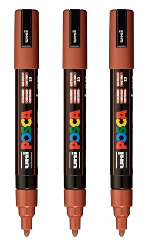 Image of posca PC-5M Water-Based Paint Markers, Reversible Medium Tip (1.8-2.5mm), Chestnut, 3 Count