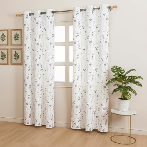 Image of HOMEMONDE Duck Curtain Window 5 Feet Curtains Set of 2- Floral Printed Room Darkening Curtain with Eyelets - (60 Inches, Blue & Purple)