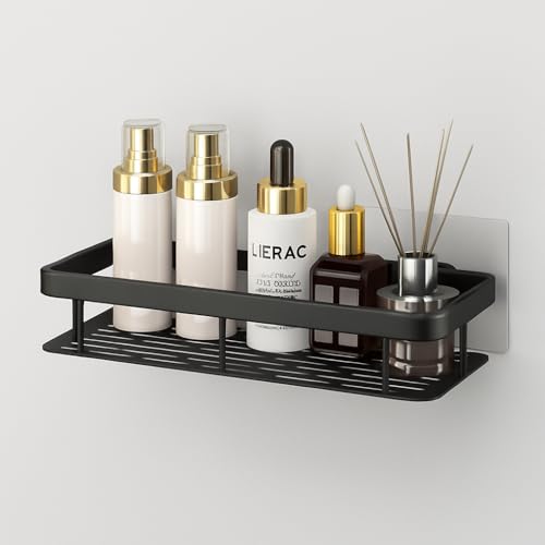 Image of Dangfly Wall-Mounted Stainless Steel Shelf with Towel Holder & Hooks - Chrome Finish Bathroom Organizer for Home & Hotel Use (Black 1 pcs)