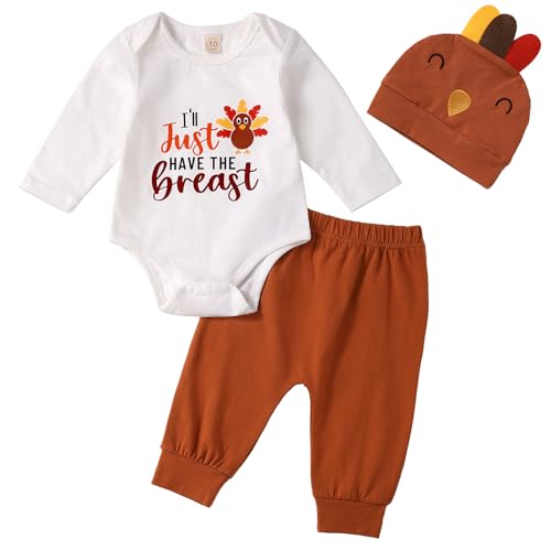 Image of Cemion My First Thanksgiving Baby Boy Outfit Long Sleeve Turkey Romper Pants Set Newborn Boys Outfits
