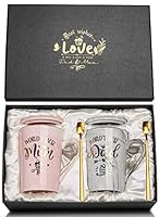 ALBISS Geschenke für Mama und Papa, Geschenkideen zum Vatertag und zum Muttertag, Geschenk Tassen für Eltern, Geburtstag Hochzeitstag, 400ml Keramik Marmor Kaffeetassen Set, Geschenkbox(rosa und grau)