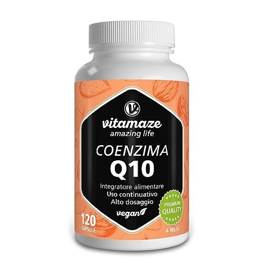 Vitamaze® Coenzima Q10 200 mg per Capsula Vegano, 120 Capsule per 4 Mesi, Ubichinone con la Migliore Biodisponibilità, Integratore Alimentare senza Additivi non Necessari, Qualità Tedesca…